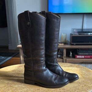 Frye Mellisa Button Brown Leather Riding Boots